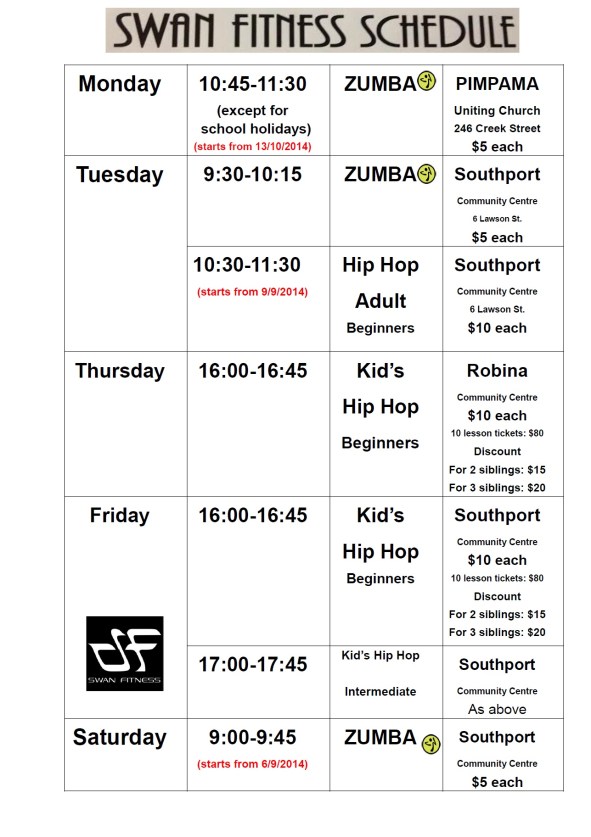 SWAN FITNESS SCHEDULE