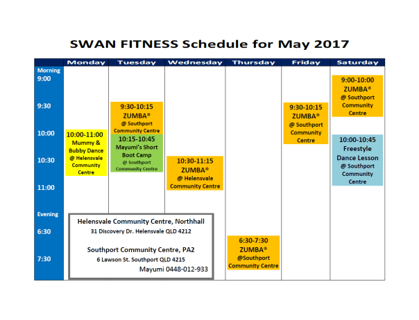 SWAN FITNESS Schedule for May 2017