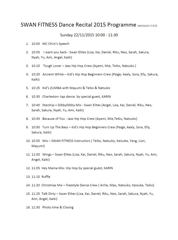SWAN FITNESS Dance Recital Programme 2015 Last