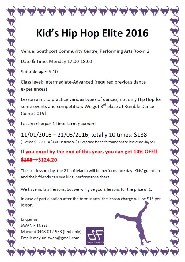 Kid's Hip Hop Elite Information for Term 1, 2016