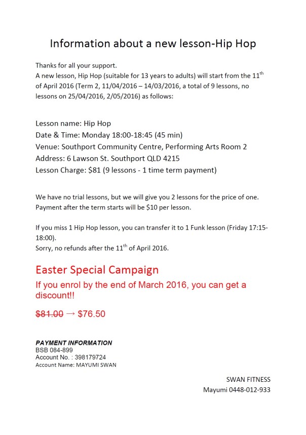 Information about Hip Hop lesson